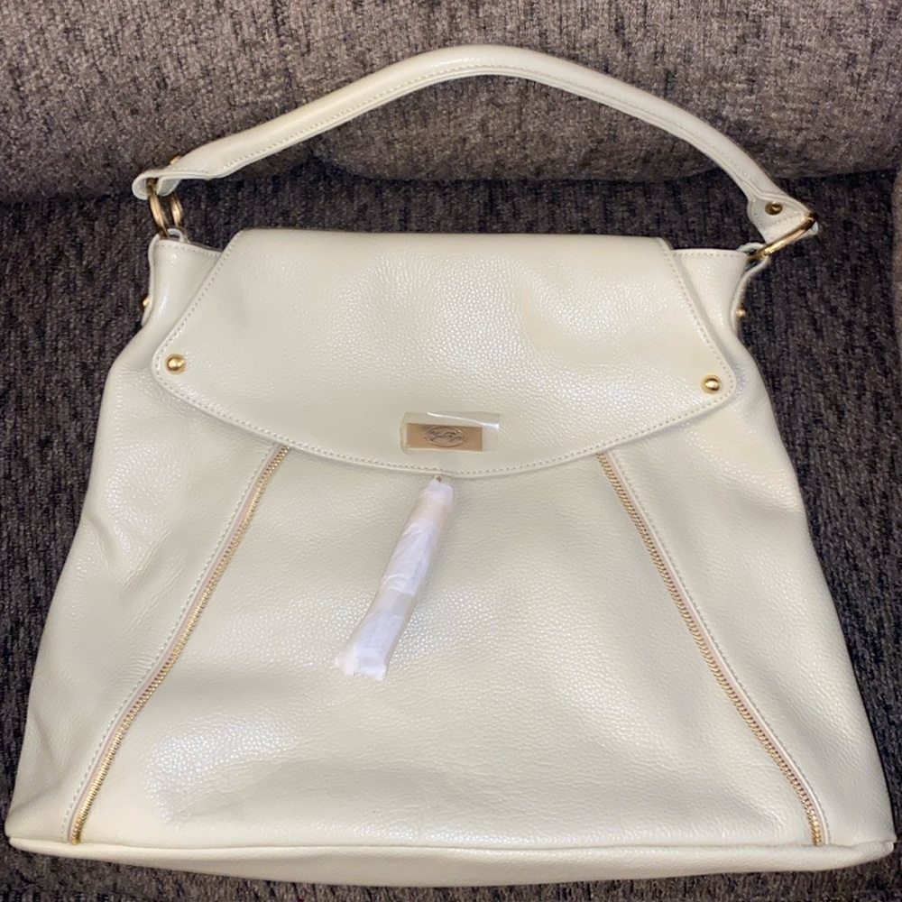 NWOT Onna Ehrlich Bag Ivory Leather, Chocolate Brown Lining w/ original Dust Bag